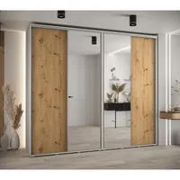 Skriňa s posuvnými dverami so zrkadlom vysoká Davos 3 270 hĺbka 60 cm Svetlohnedé drevo Biela Sivá