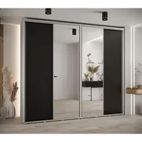 Skriňa s posuvnými dverami so zrkadlom vysoká Davos 3 270 hĺbka 60 cm Biela Čierna