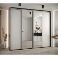 Skriňa s posuvnými dverami so zrkadlom vysoká Davos 3 270 hĺbka 60 cm Biela Čierna
