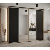 Skriňa s posuvnými dverami so zrkadlom vysoká Davos 3 270 hĺbka 60 cm Svetlohnedé drevo Čierna