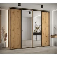 Skriňa s posuvnými dverami so zrkadlom vysoká Davos 3 270 hĺbka 60 cm Svetlohnedé drevo