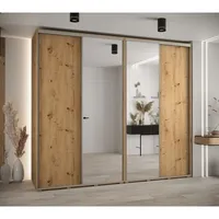 Skriňa s posuvnými dverami so zrkadlom vysoká Davos 3 270 hĺbka 60 cm Svetlohnedé drevo Sivá