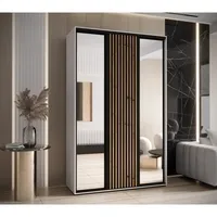 Skriňa s posuvnými dverami so zrkadlom Lanko 2 150 cm 45 cm hĺbky Svetlohnedé drevo Biela Čierna