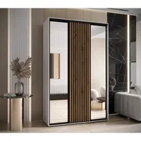 Šatní skříň s posuvnými dveřmi a zrcadlem Lanko 2 150, hloubka 45 cm Dřevo světle hnědé Bílá Černý