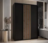Skriňa s posuvnými dverami Sapporo 1 180 cm 60 cm Svetlohnedé drevo Čierna