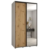 Posuvná skriňa so zrkadlom vysoká Davos 3 140 hĺbka 60 cm Svetlohnedé drevo Biela Čierna