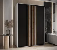 Skriňa s posuvnými dverami Sapporo 1 180 cm 60 cm Drevo tmavohnedé Biela Čierna