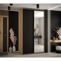 Posuvná skriňa so zrkadlom vysoká Davos 3 140 hĺbka 60 cm Svetlohnedé drevo Čierna