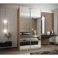 Skriňa s posuvnými dverami Lux 2 140 Svetlohnedé drevo Sivá