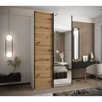 Skriňa s posuvnými dverami so zrkadlom Lux 3 140 Svetlohnedé drevo Biela Čierna