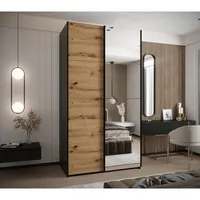 Skriňa s posuvnými dverami so zrkadlom Lux 3 140 Svetlohnedé drevo Čierna