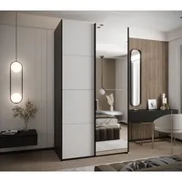 Skriňa s posuvnými dverami so zrkadlom Lux 3 140 Biela Čierna