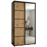 Skriňa s posuvnými dverami so zrkadlom Davos 5 130 cm 45 cm hĺbky Svetlohnedé drevo Čierna