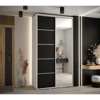 Skriňa s posuvnými dverami so zrkadlom Davos 5 130 cm 45 cm hĺbky Biela Čierna