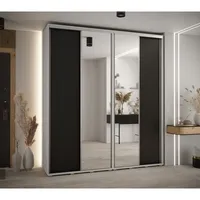 Skriňa s posuvnými dverami so zrkadlom vysoká Davos 3 210 hĺbka 45 cm Biela Čierna