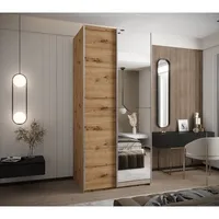 Skriňa s posuvnými dverami so zrkadlom Lux 3 110 Svetlohnedé drevo Sivá