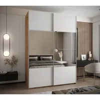 Skriňa s posuvnými dverami so zrkadlom Lux 4 170 Svetlohnedé drevo Biela