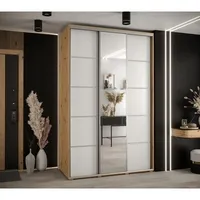 Skriňa s posuvnými dverami so zrkadlom Cannes 5 150 cm 60 cm hĺbky Svetlohnedé drevo Biela