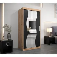 Skriňa s posuvnými dverami 100 Madryt Svetlohnedé drevo Čierna