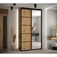 Skriňa s posuvnými dverami so zrkadlom Cannes 5 130 45 cm hĺbky Svetlohnedé drevo Čierna