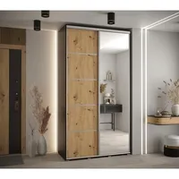 Skriňa s posuvnými dverami so zrkadlom Cannes 5 130 45 cm hĺbky Svetlohnedé drevo Čierna