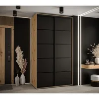 Posuvná skriňa Davos 4 140 cm 60 cm hĺbky Svetlohnedé drevo Čierna