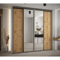 Skriňa s posuvnými dverami so zrkadlom vysoká Davos 3 240 hĺbka 45 cm Svetlohnedé drevo Biela Čierna