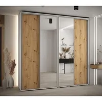 Skriňa s posuvnými dverami so zrkadlom vysoká Davos 3 240 hĺbka 45 cm Svetlohnedé drevo Biela Sivá