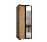 Skriňa s posuvnými dverami so zrkadlom Davos 11 110 cm 60 cm Svetlohnedé drevo Čierna