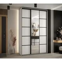 Skriňa s posuvnými dverami so zrkadlom Davos 5 150 cm 45 cm hĺbky Biela Čierna
