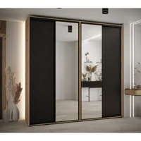 Skriňa s posuvnými dverami so zrkadlom vysoká Davos 3 240 hĺbka 45 cm Svetlohnedé drevo Čierna