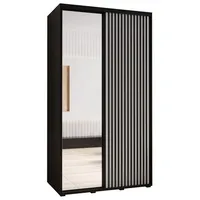 Skriňa s posuvnými dverami so zrkadlom Lanko 2 130 cm 60 cm hĺbky Biela Čierna