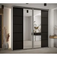 Skriňa s posuvnými dverami so zrkadlom Davos 5 230 cm 45 cm hĺbky Biela Čierna