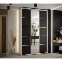 Skriňa s posuvnými dverami so zrkadlom Davos 5 160 cm 45 cm hĺbky Biela Čierna