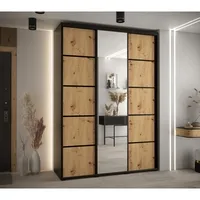 Skriňa s posuvnými dverami so zrkadlom Cannes 5 170 cm 45 cm hĺbky Svetlohnedé drevo Čierna