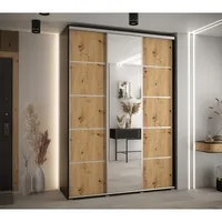 Skriňa s posuvnými dverami so zrkadlom Cannes 5 170 cm 45 cm hĺbky Svetlohnedé drevo Čierna