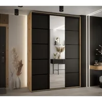 Skriňa s posuvnými dverami so zrkadlom Cannes 5 170 cm 45 cm hĺbky Svetlohnedé drevo Čierna