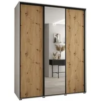Skriňa s posuvnými dverami so zrkadlom vysoká Davos 3 190 hĺbka 60 cm Svetlohnedé drevo Biela Čierna