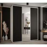Skriňa s posuvnými dverami so zrkadlom vysoká Davos 3 190 hĺbka 60 cm Biela Čierna