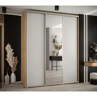 Skriňa s posuvnými dverami so zrkadlom vysoká Davos 3 190 hĺbka 60 cm Svetlohnedé drevo Biela