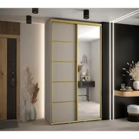 Skriňa s posuvnými dverami so zrkadlom Dakota 5 140 cm 60 cm hĺbky Sivá Žltá