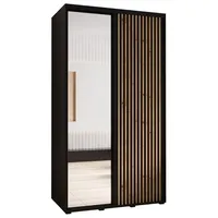 Skriňa s posuvnými dverami so zrkadlom Lanko 2 140 cm 60 cm hĺbky Svetlohnedé drevo Čierna