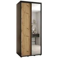 Skriňa s posuvnými dverami so zrkadlom vysoká Davos 3 100 hĺbka 60 cm Svetlohnedé drevo Čierna
