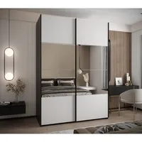 Skriňa s posuvnými dverami so zrkadlom Lux 4 180 Biela Čierna