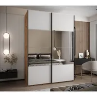 Skriňa s posuvnými dverami so zrkadlom Lux 4 180 Svetlohnedé drevo Biela