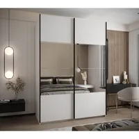 Skriňa s posuvnými dverami so zrkadlom Lux 4 180 Biela Čierna