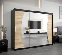 Skriňa s posuvnými dverami Wave 250 Svetlohnedé drevo Čierna