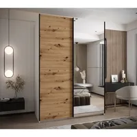 Skriňa s posuvnými dverami so zrkadlom Lux 3 190 Svetlohnedé drevo Biela Čierna