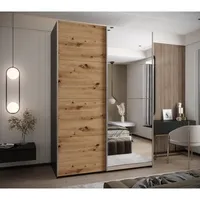 Skriňa s posuvnými dverami so zrkadlom Lux 3 190 Svetlohnedé drevo Čierna