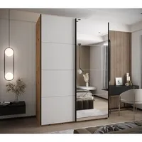 Skriňa s posuvnými dverami so zrkadlom Lux 3 190 Svetlohnedé drevo Biela